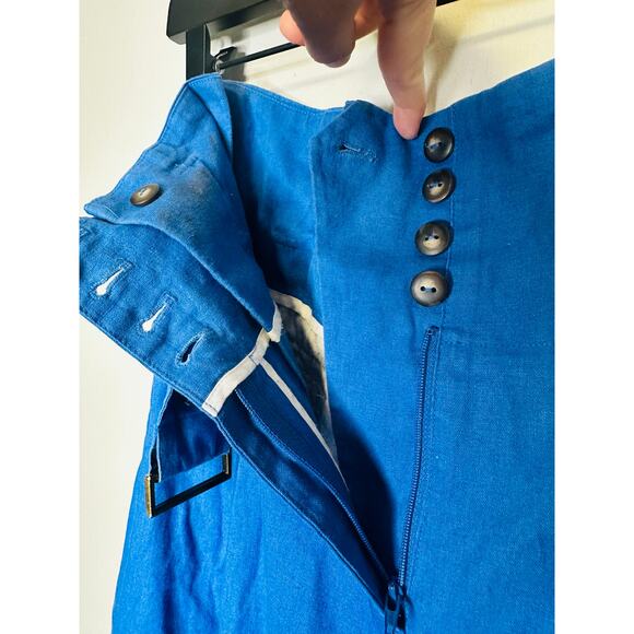 EUDON CHOI COLLECTIVE Blue Linen Blend Wide Leg Button Front Pants Size 2 - Picture 14 of 16